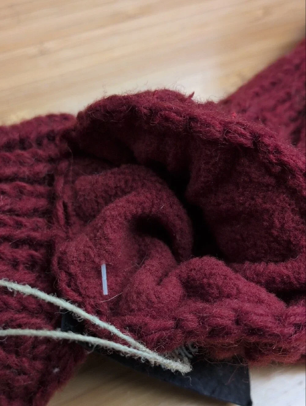 NWT Burgundy Wool Knit Fingerless Gloves Convertible to Mittens, Fleece Lined